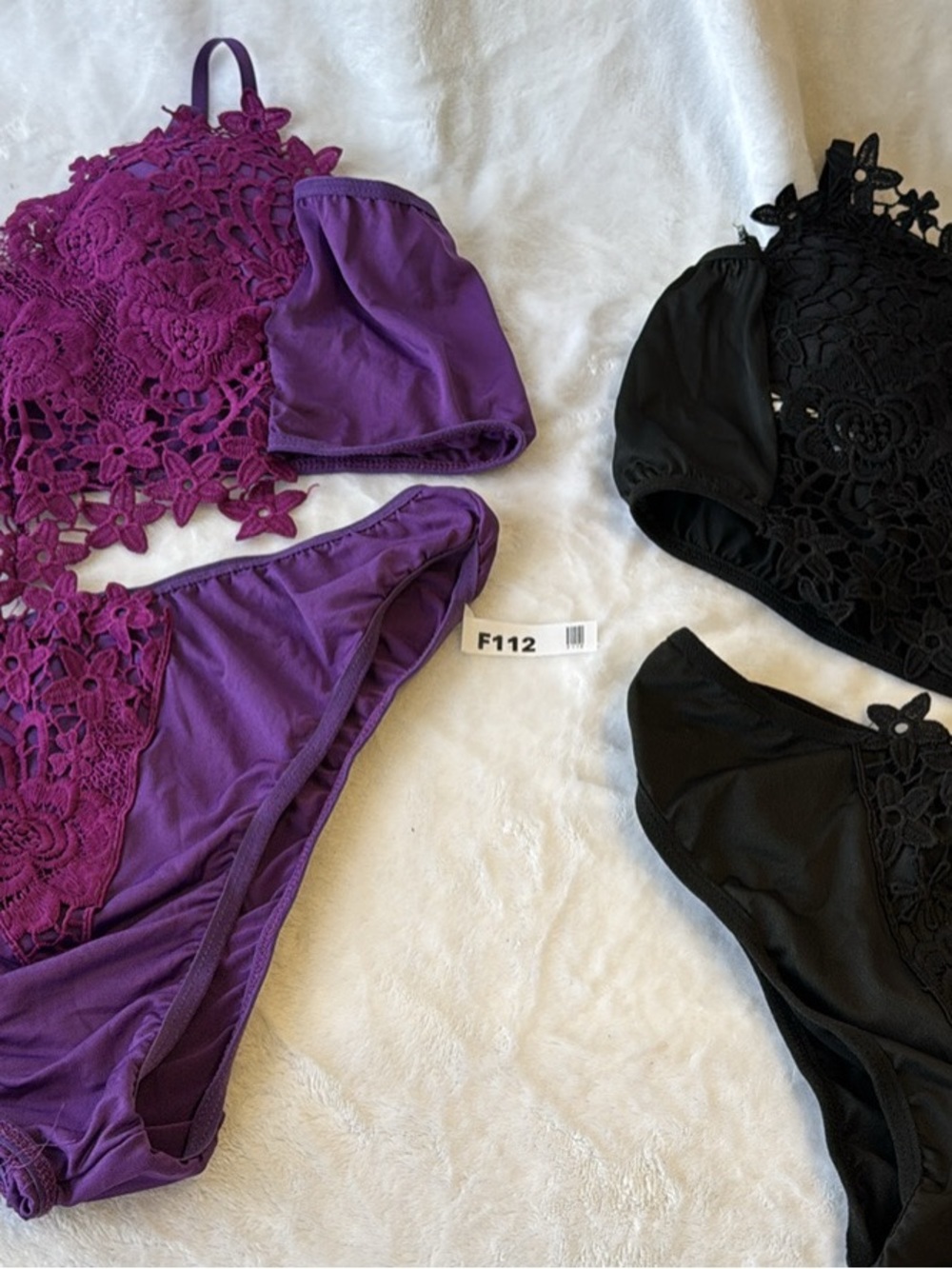 New w/o Tags set of 2 Floral Lace Bralette & Bikini Panty Set — Purple and Black